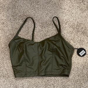 Offline By Aerie Faux Leather Medium Support Stretch Bralette Bra  Green S NWT